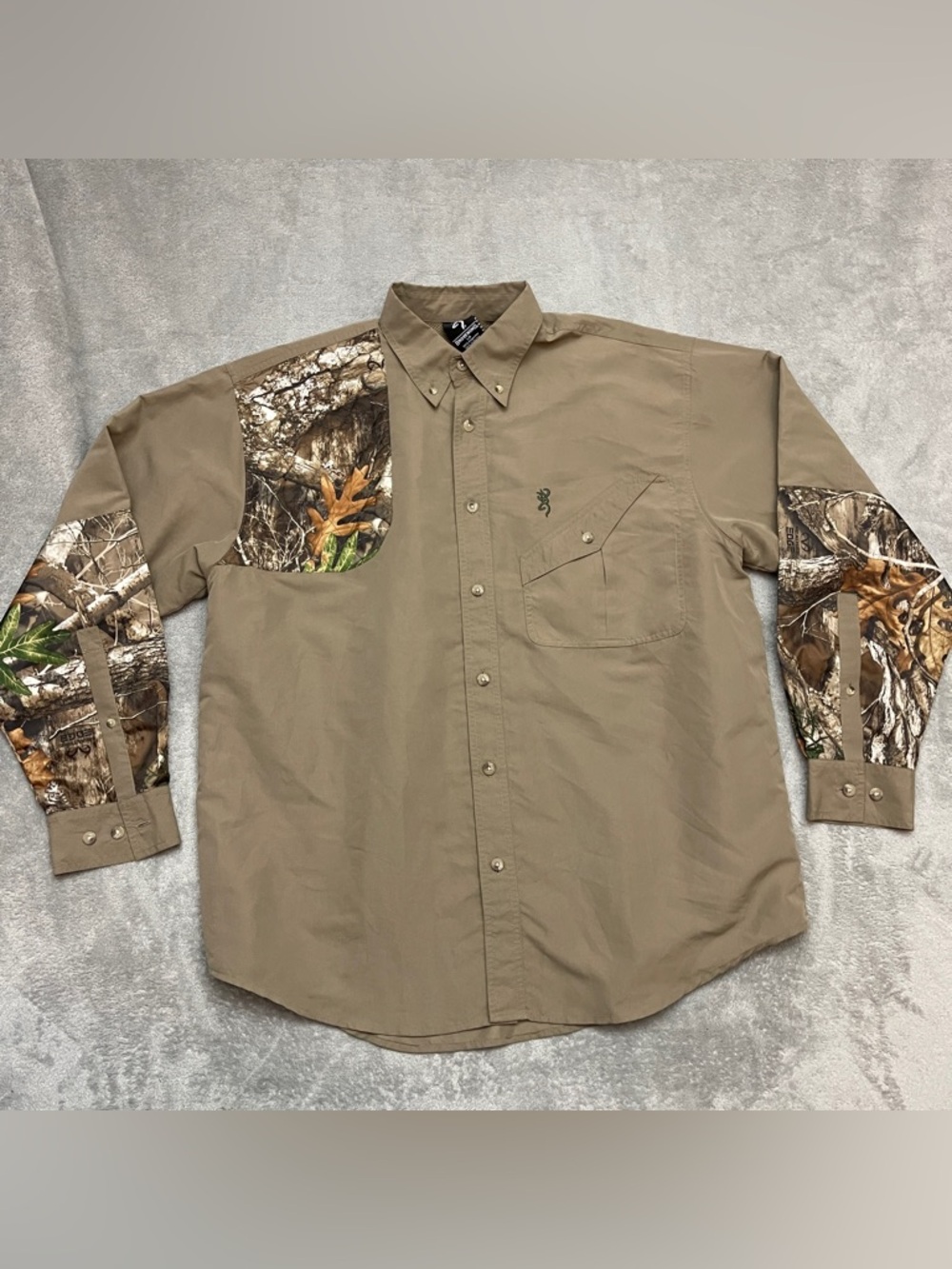 Browning Hunting Shirt Mens L Shooting Patch Button Up Realtree Edge Lightweight